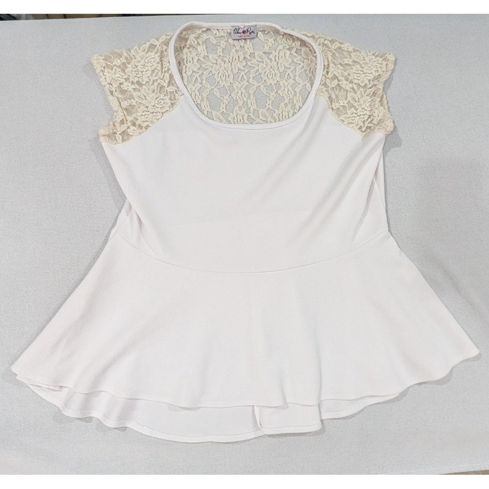 Urban Rose Peplum Top Womens 3X Cream Excellent Lace Back Sleeveless Scoop Neck